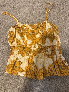 Bila Yellow Floral Smocked Spaghetti Strap Camisole